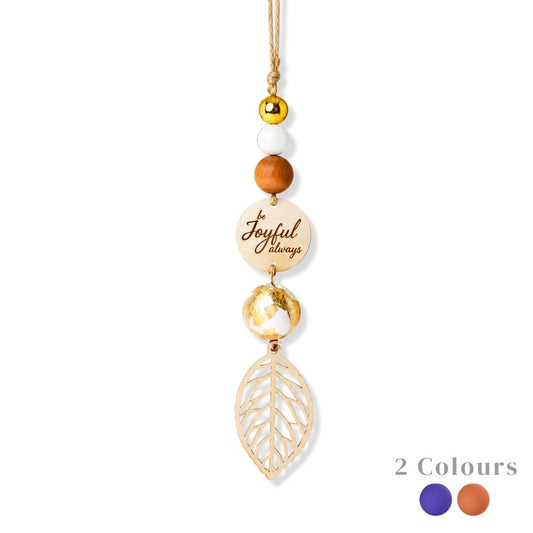Wooden Leaf with Goldfoil Polymer Clay Beaded Essential Oil Car Hanging Charm