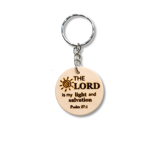 Bible Verse Wooden Keychain – “The Lord is My Light and Salvation” (Psalm 27:1)