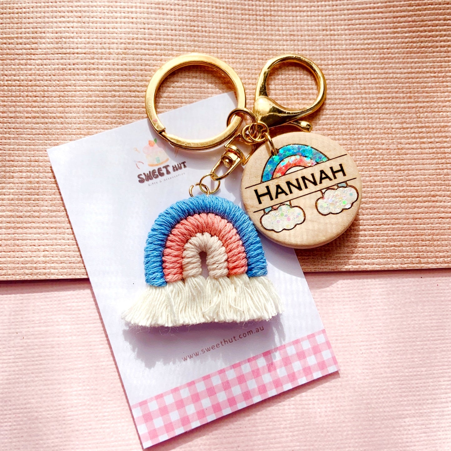 Personalized Macrame Rainbow Custom Name Keychain