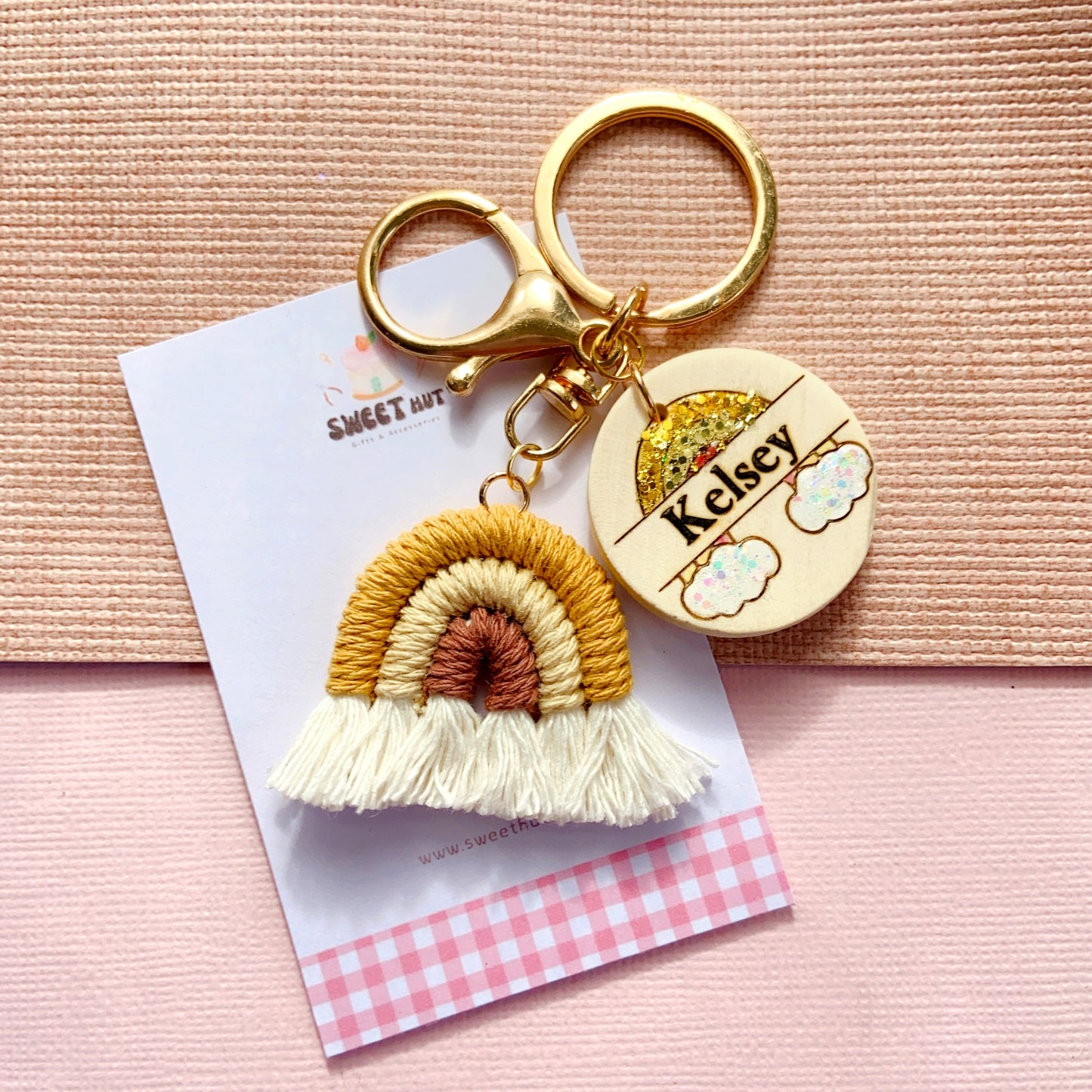 Personalized Macrame Rainbow Custom Name Keychain