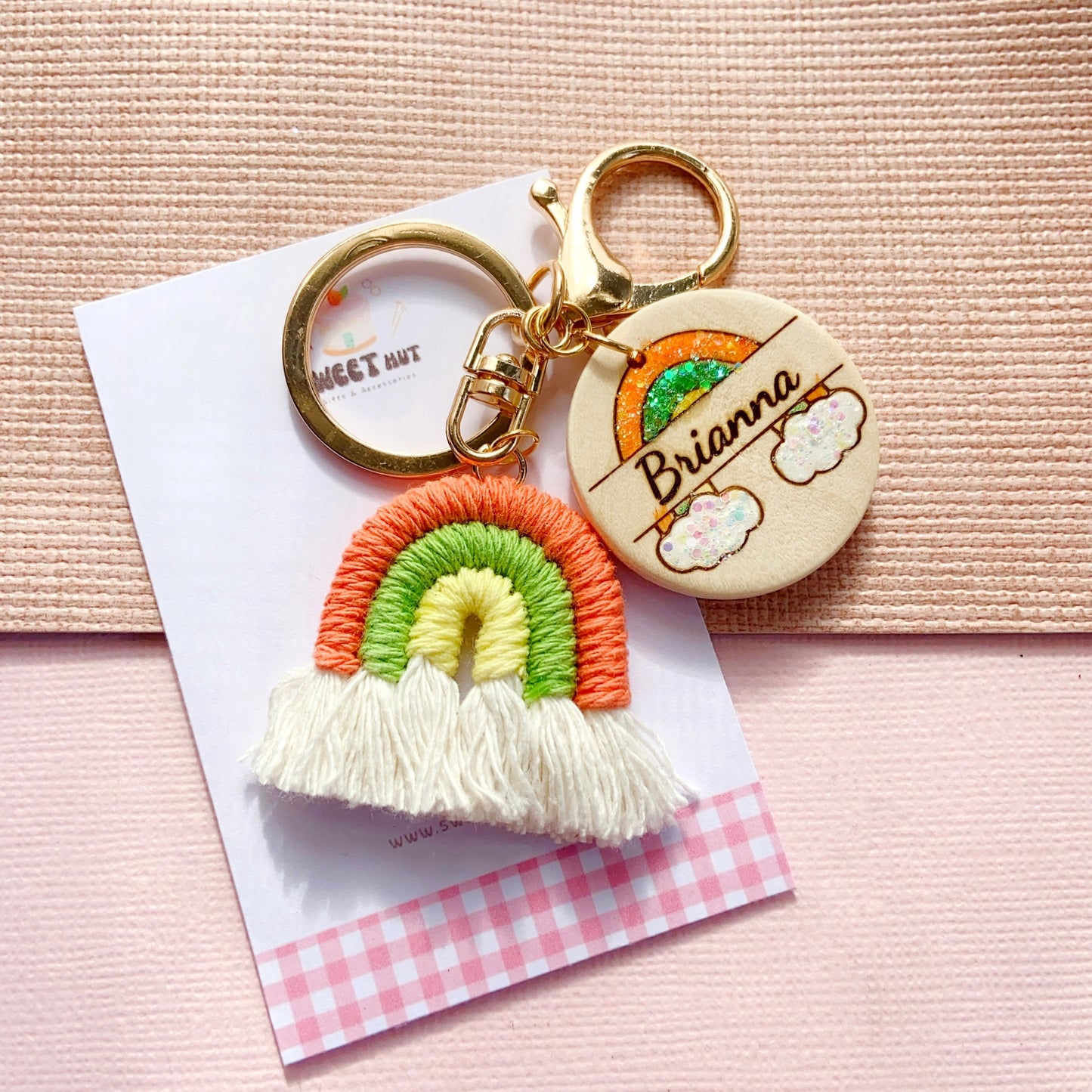 Personalized Macrame Rainbow Custom Name Keychain