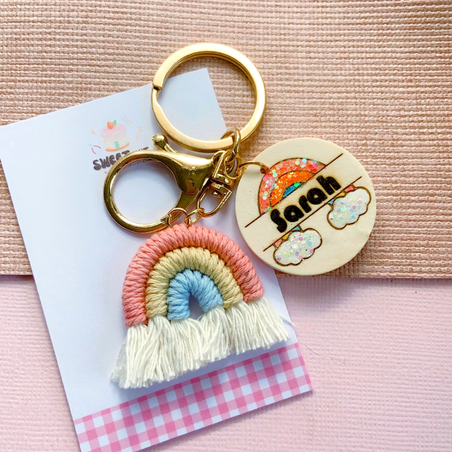 Personalized Macrame Rainbow Custom Name Keychain