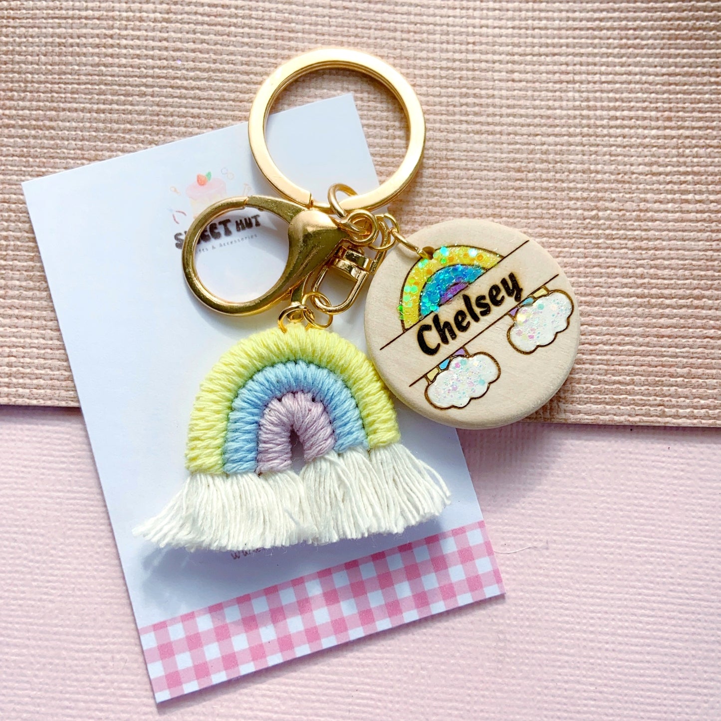 Personalized Macrame Rainbow Custom Name Keychain