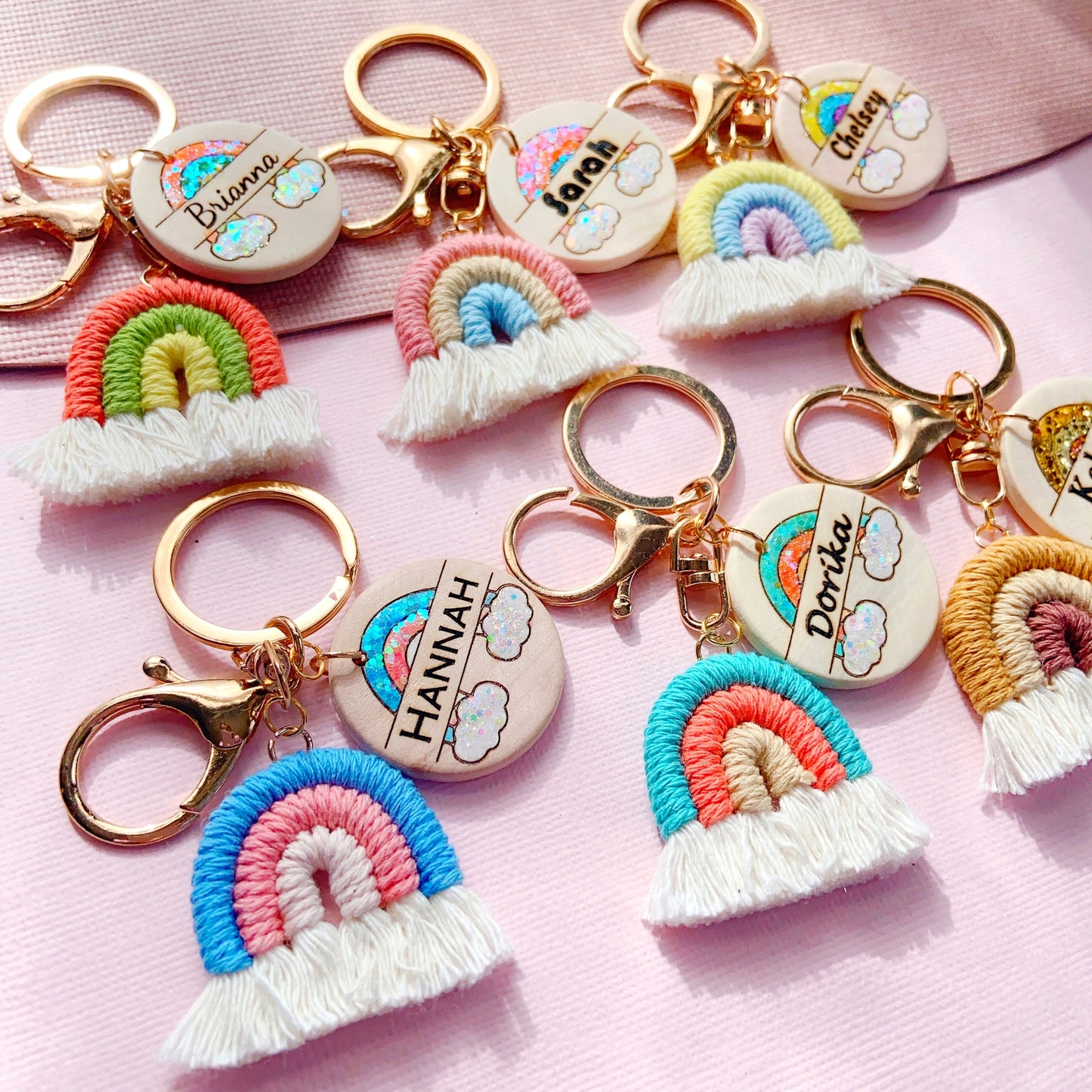 Personalized Macrame Rainbow Custom Name Keychain