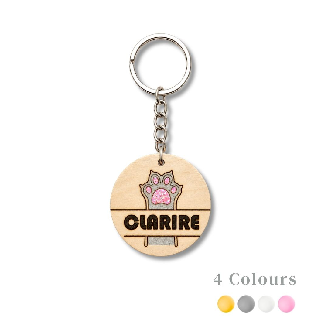 Personalized Paw Print Keychain with Custom Name Engraving