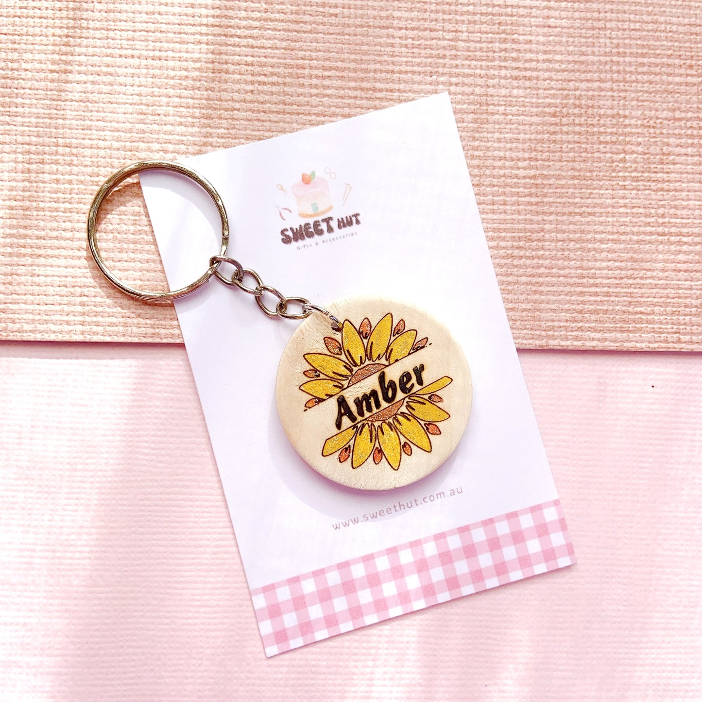 Personalized Flower Keychain with Glitter Petals & Name Engraving