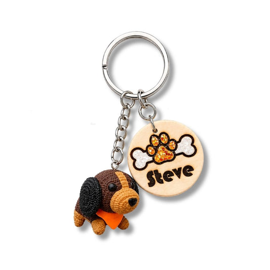 Personalized Dachshund Dog Keychain with Name Tag & Puppy Charm