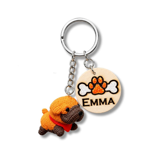 Personalized Pug Dog Keychain with Name Tag & Puppy Charm
