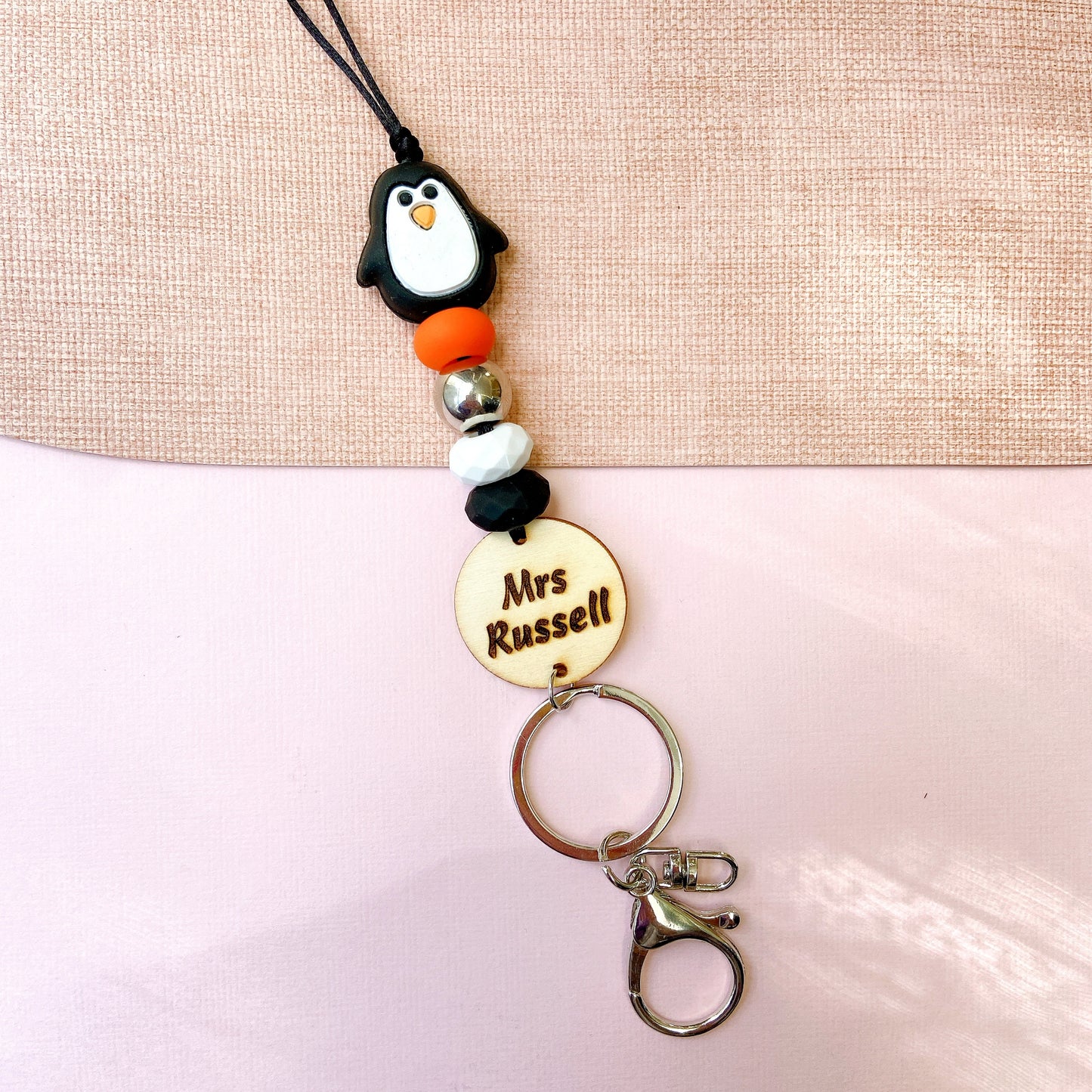 Adorable Penguin Personalized Name Teacher ID Key Lanyard