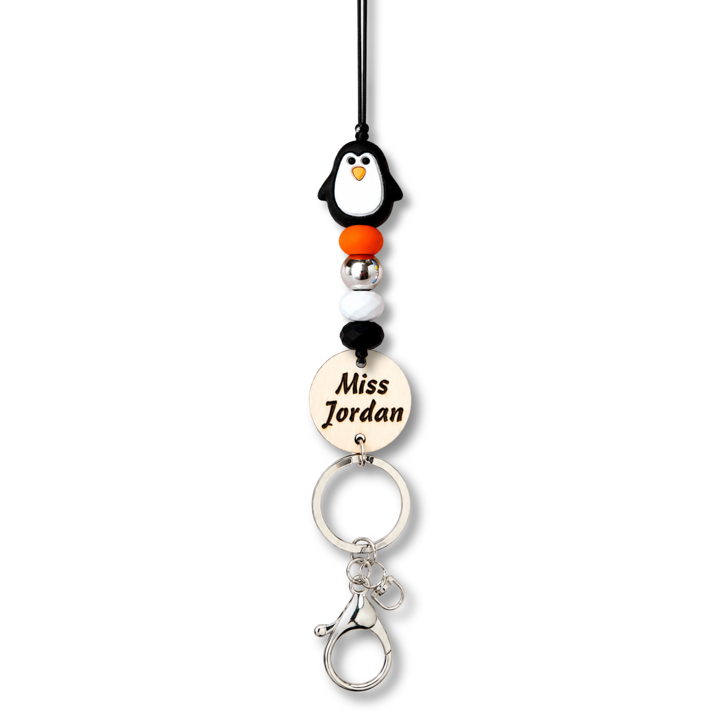 Adorable Penguin Personalized Name Teacher ID Key Lanyard