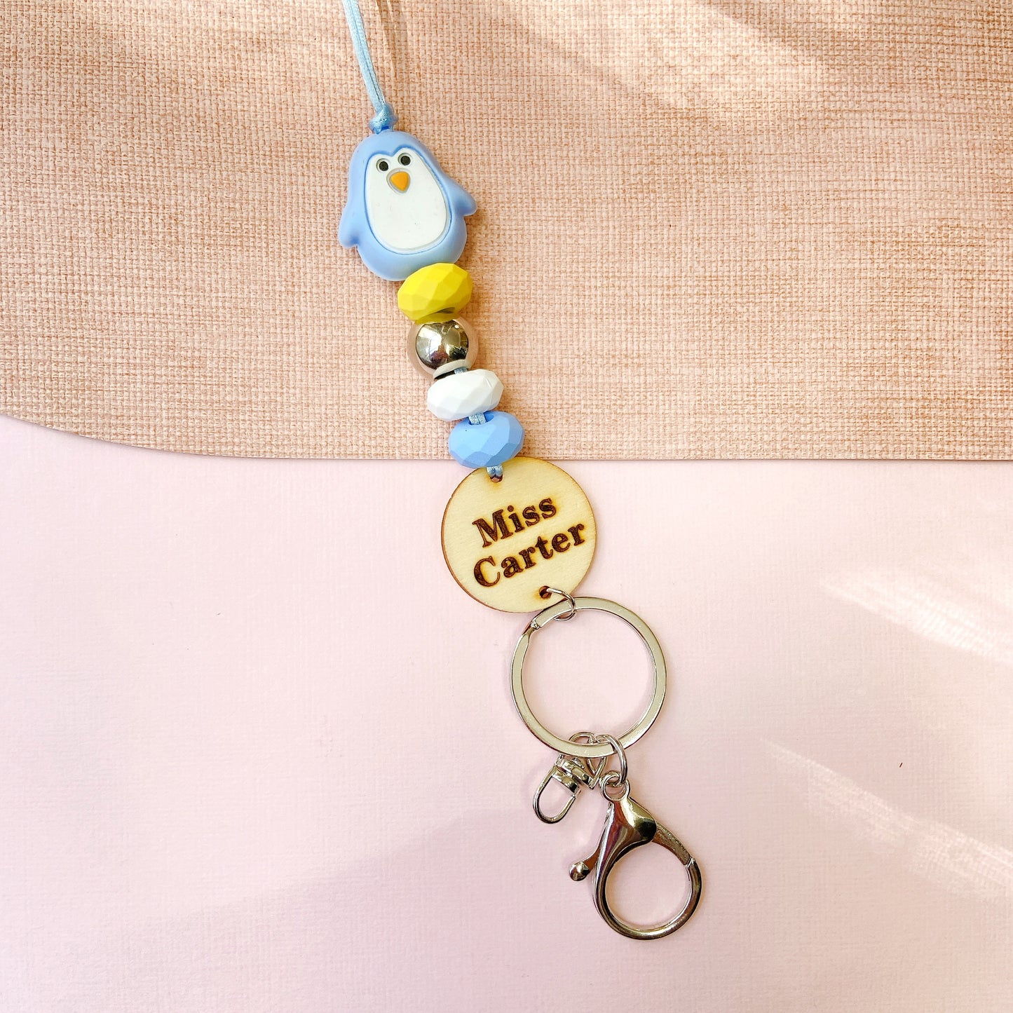 Adorable Penguin Personalized Name Teacher ID Key Lanyard