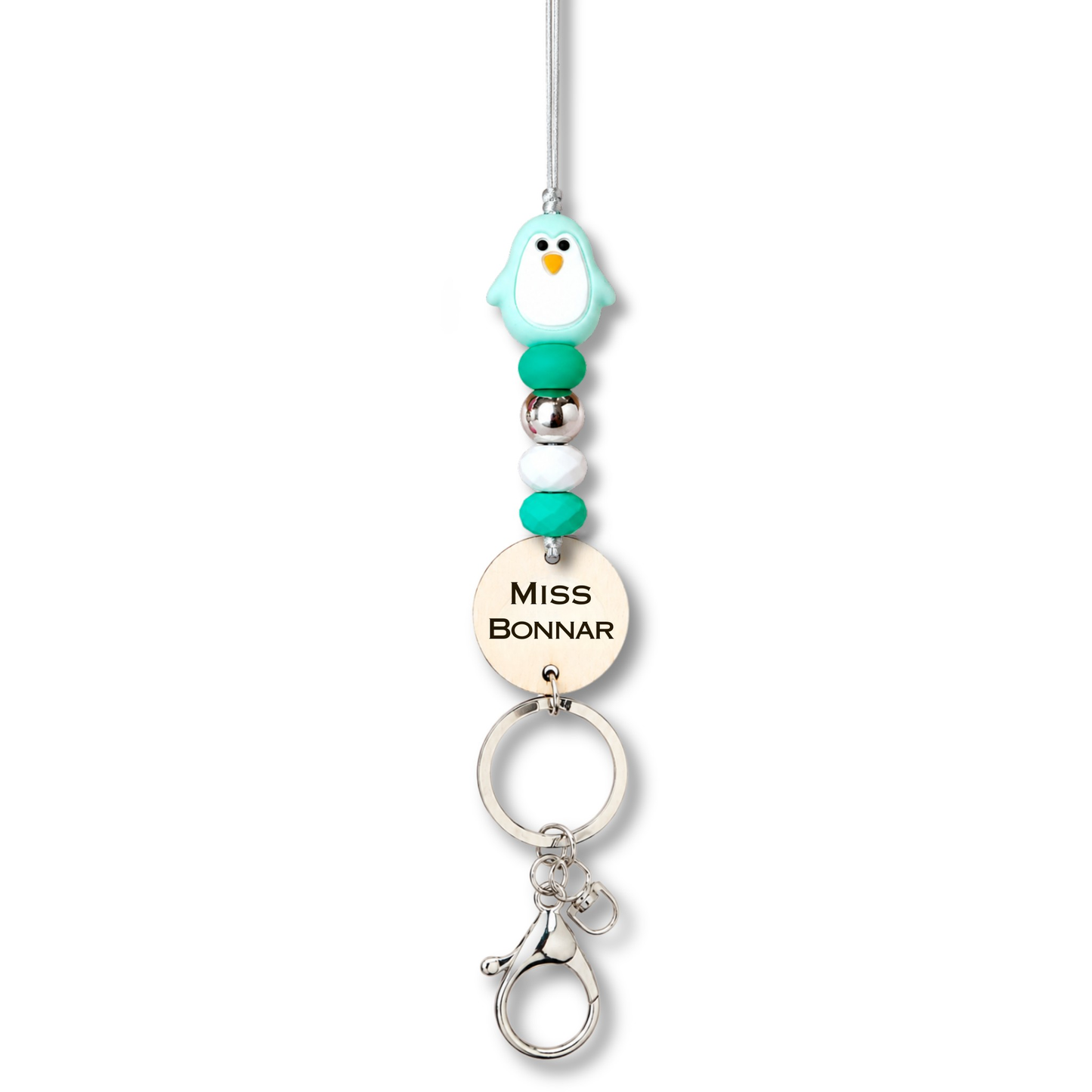 Adorable Penguin Personalized Name Teacher ID Key Lanyard