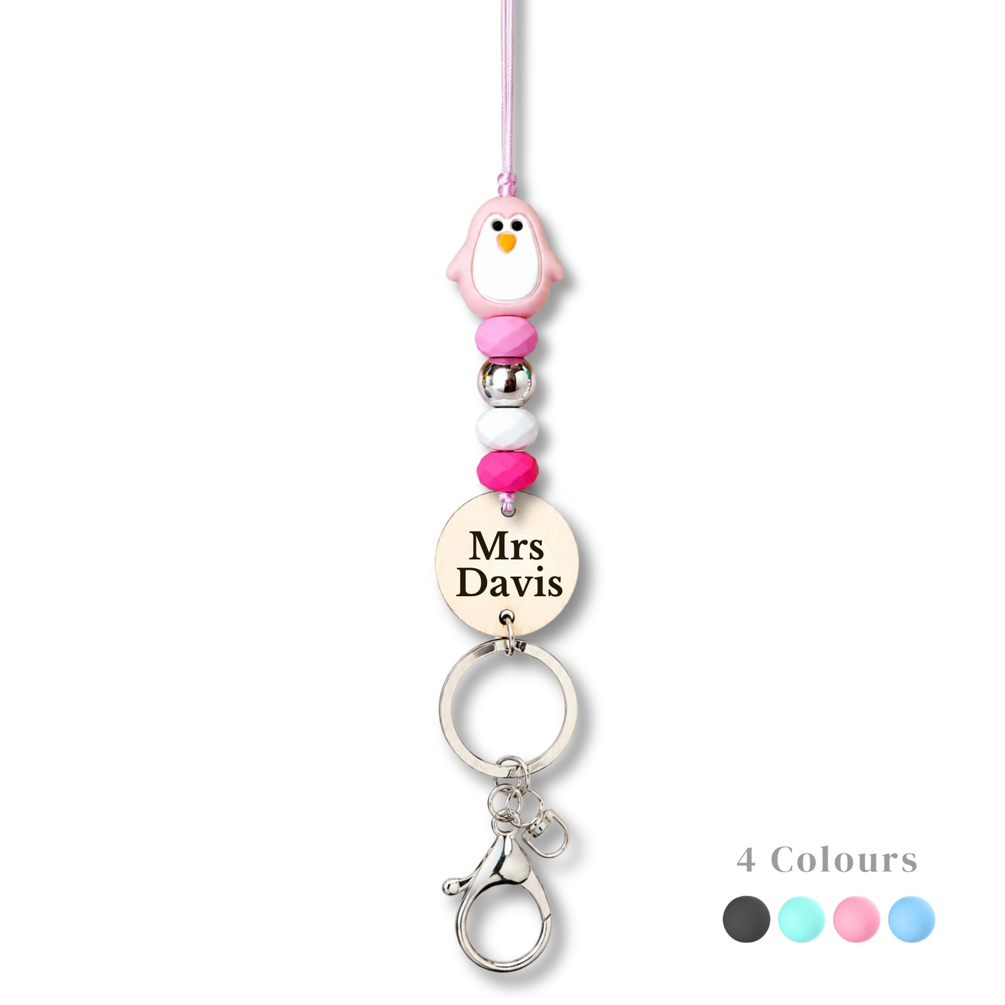 Adorable Penguin Personalized Name Teacher ID Key Lanyard