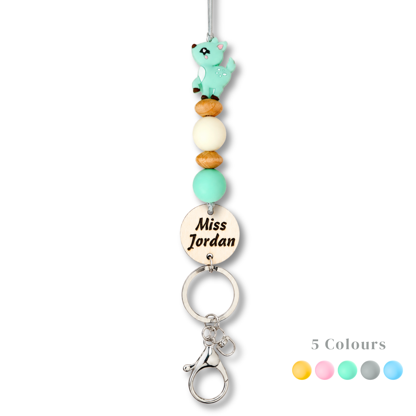 Adorable Deer Personalized Name Teacher ID Key Lanyard