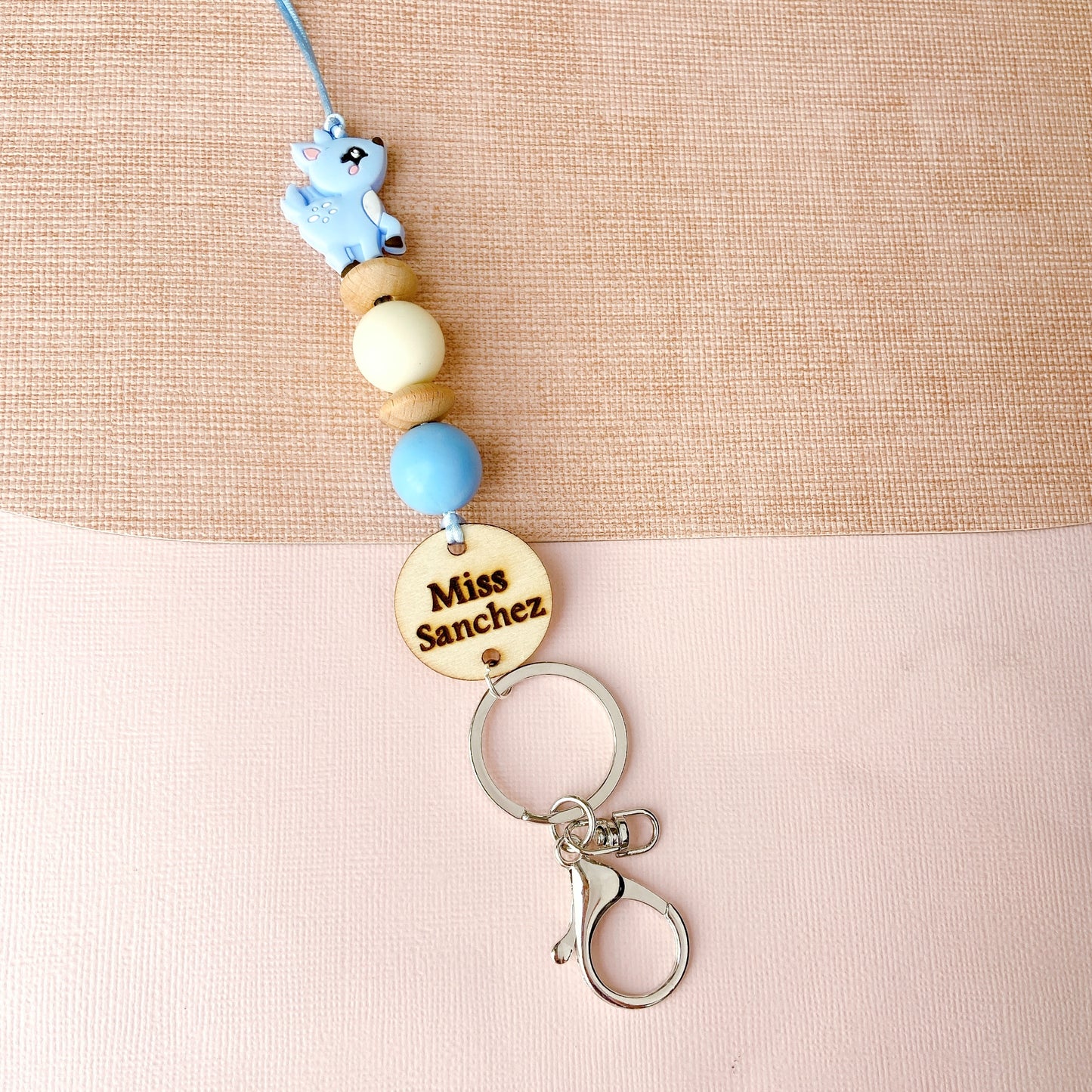 Adorable Deer Personalized Name Teacher ID Key Lanyard