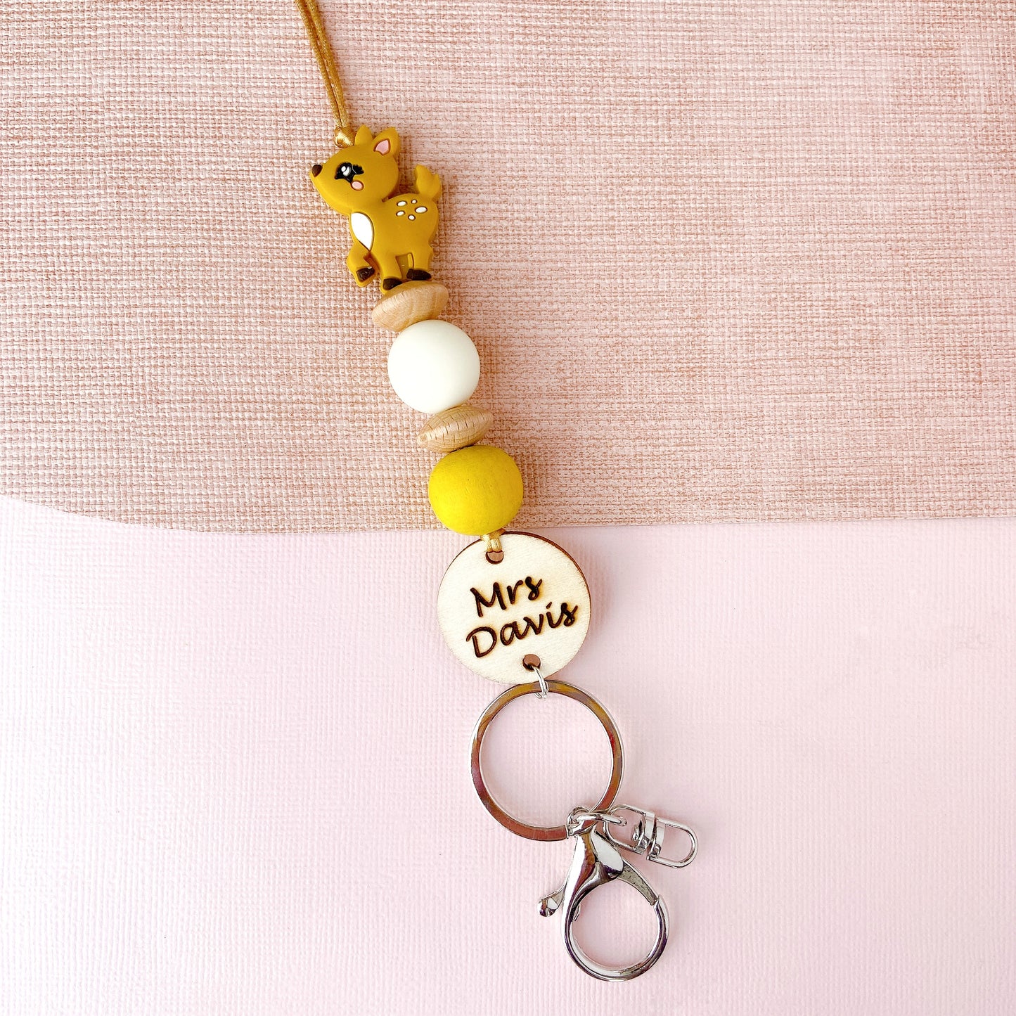Adorable Deer Personalized Name Teacher ID Key Lanyard