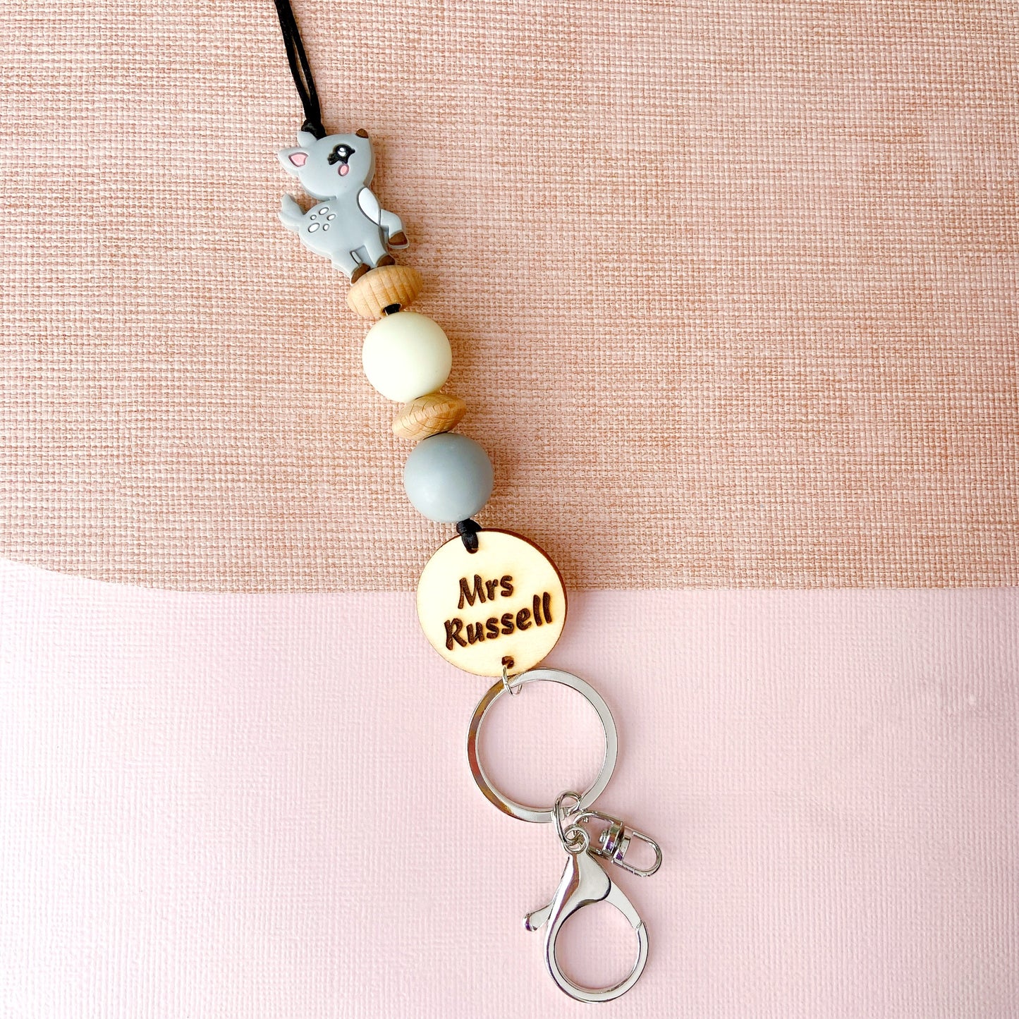 Adorable Deer Personalized Name Teacher ID Key Lanyard