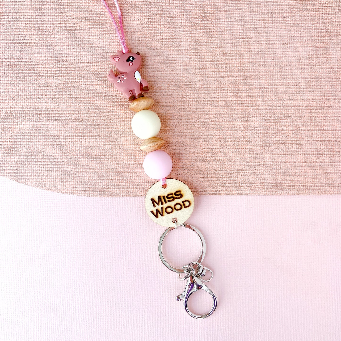 Adorable Deer Personalized Name Teacher ID Key Lanyard