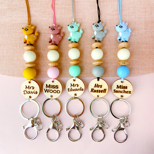 Adorable Deer Personalized Name Teacher ID Key Lanyard