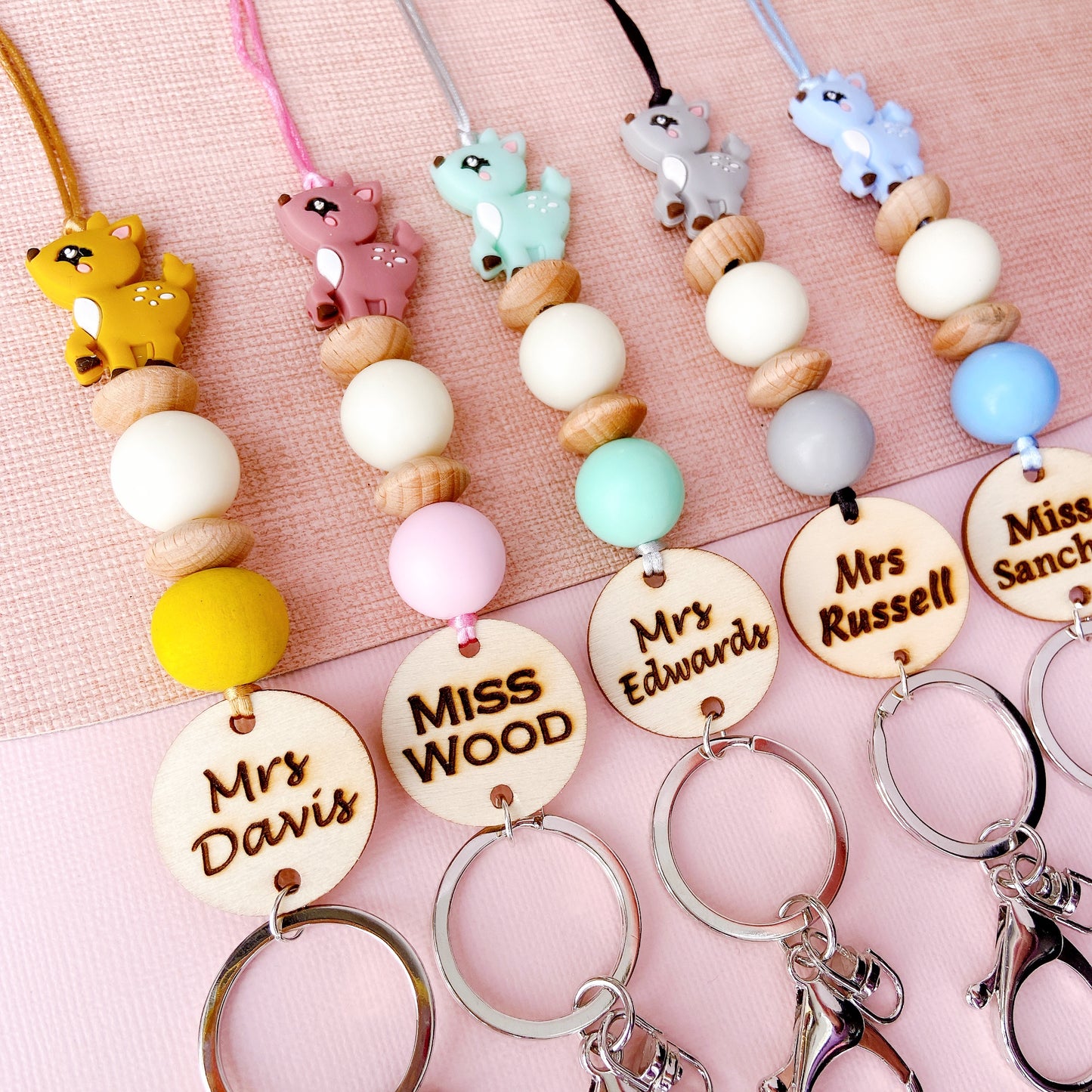 Adorable Deer Personalized Name Teacher ID Key Lanyard