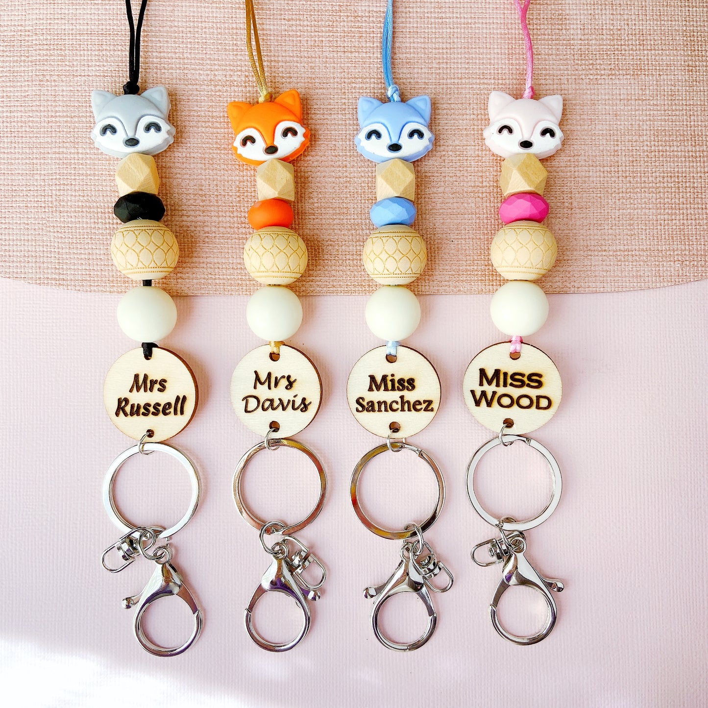 Adorable Fox Personalized Name Teacher ID Key Lanyard