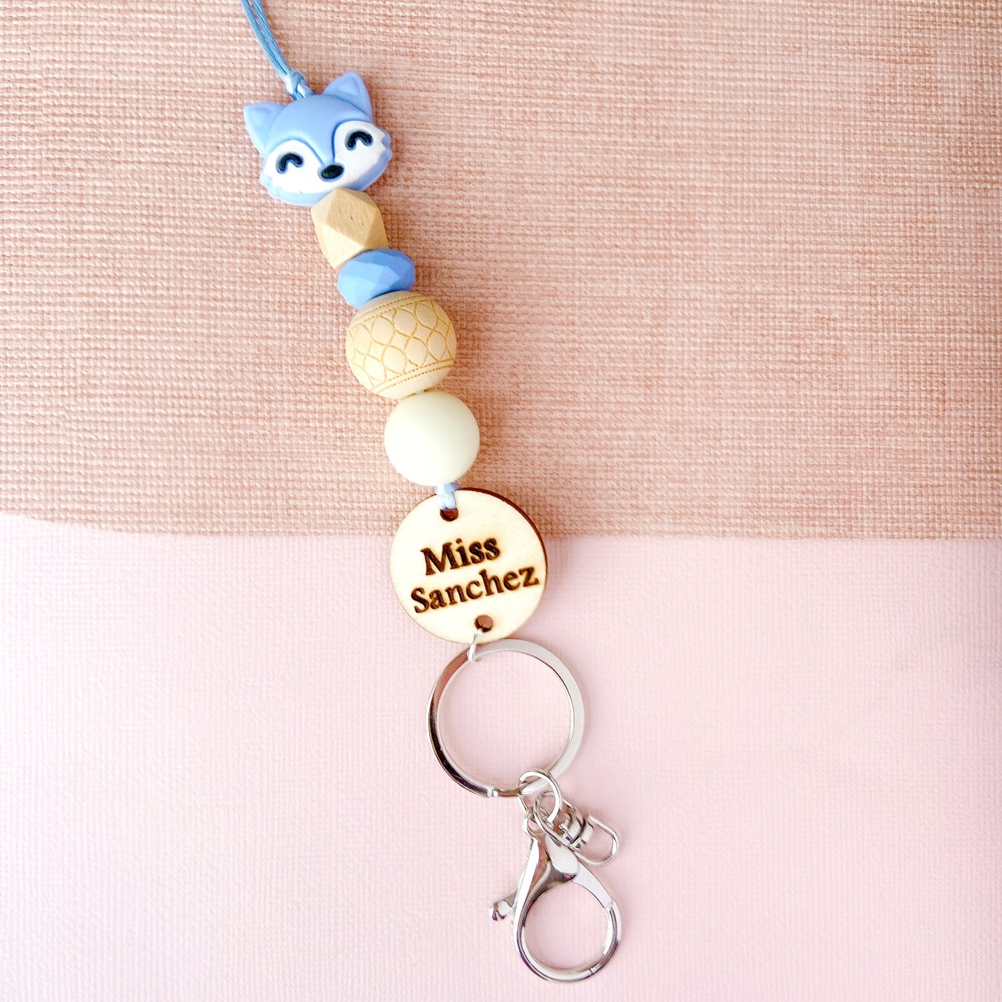 Adorable Fox Personalized Name Teacher ID Key Lanyard