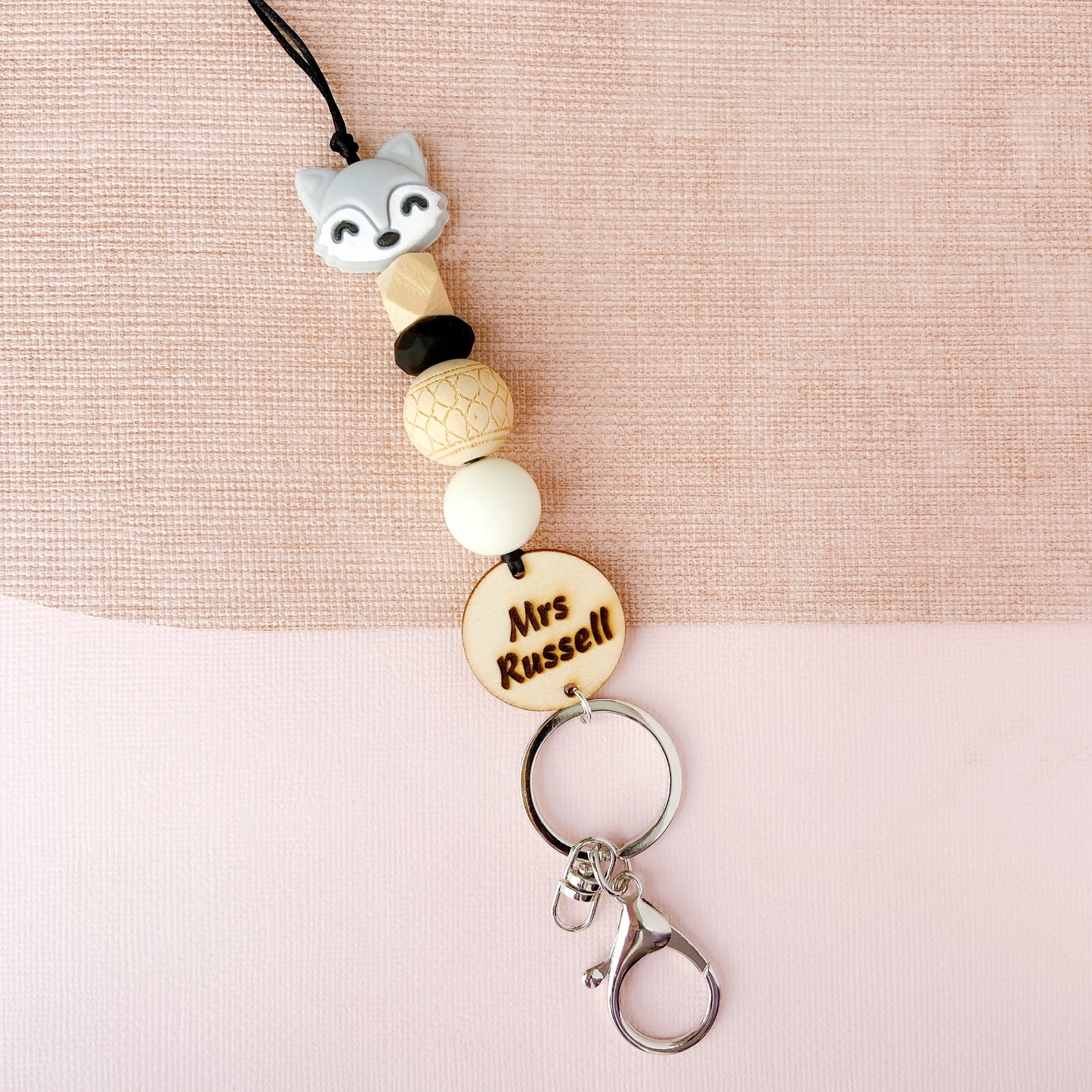 Adorable Fox Personalized Name Teacher ID Key Lanyard