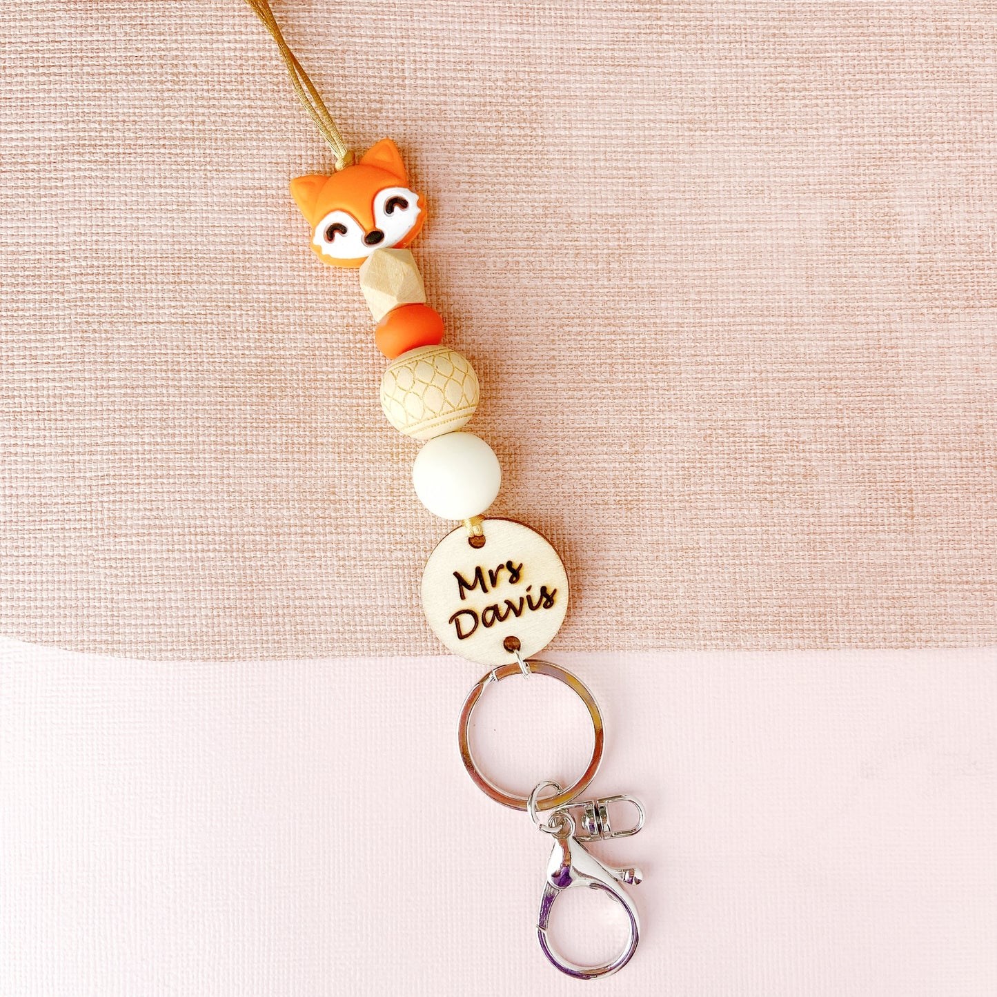 Adorable Fox Personalized Name Teacher ID Key Lanyard