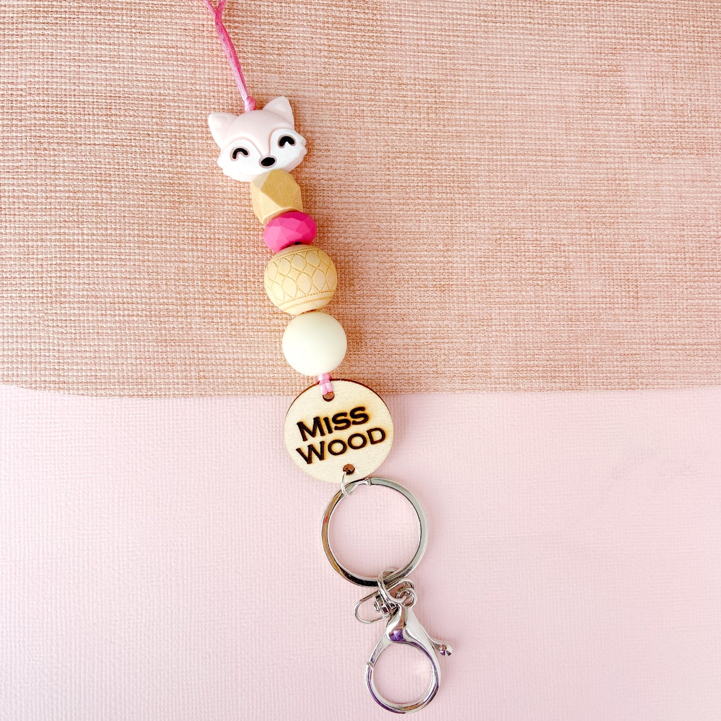 Adorable Fox Personalized Name Teacher ID Key Lanyard