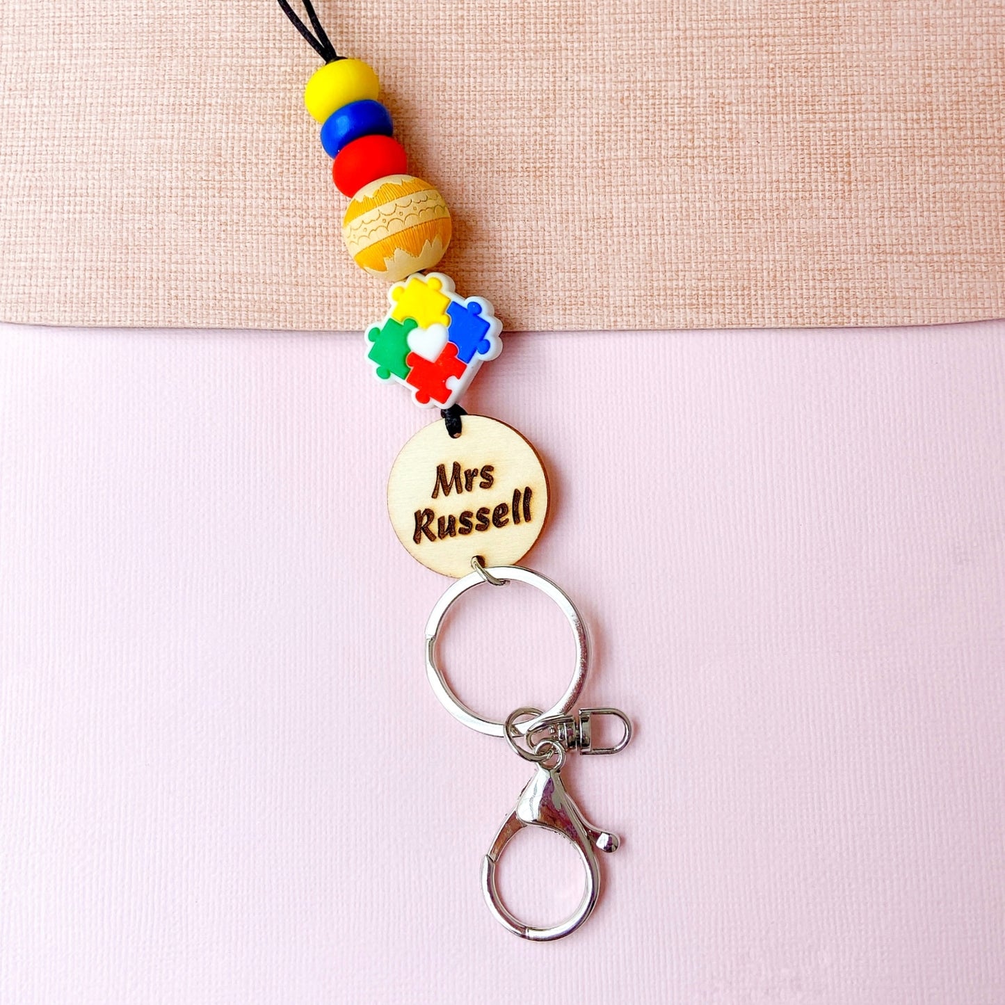 Autism Support Specialist Teacher Beaded Name Teacher ID Key Lanyard