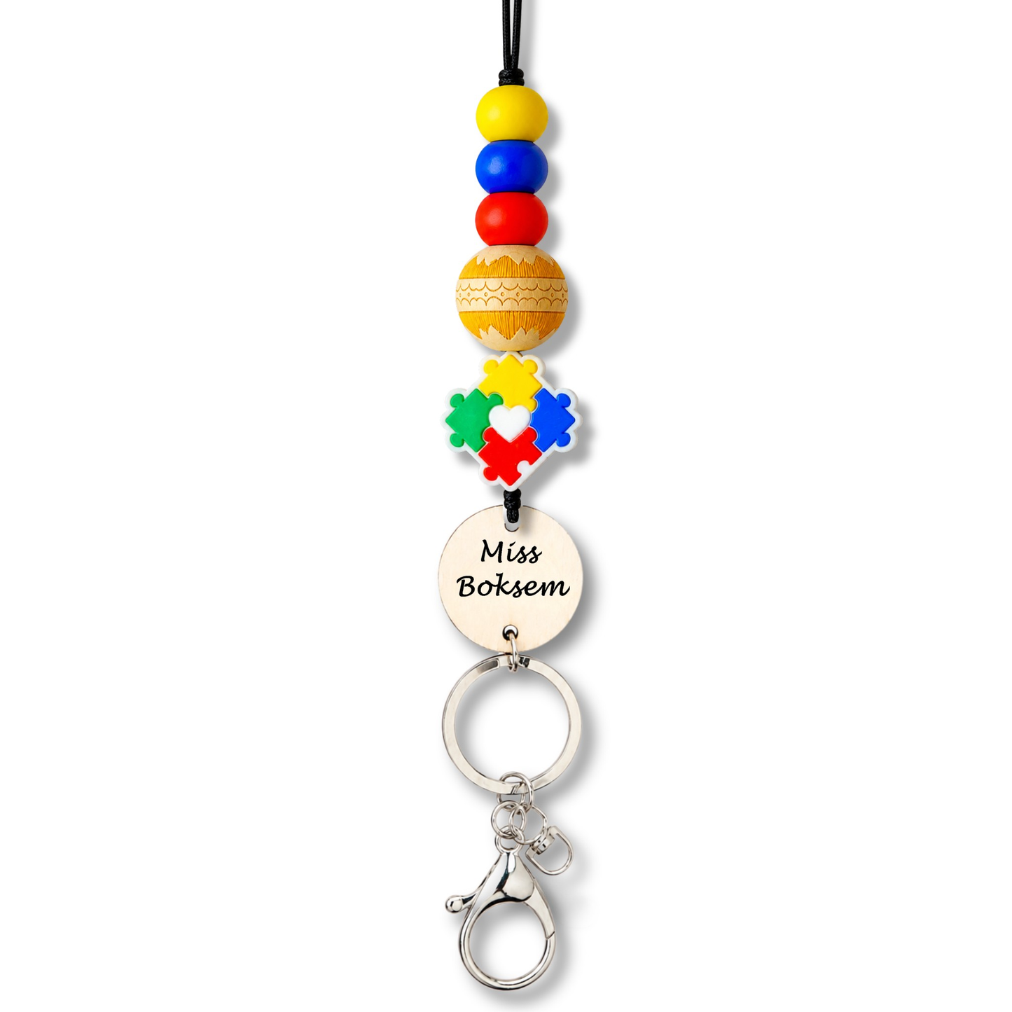 Autism Support Specialist Teacher Beaded Name Teacher ID Key Lanyard
