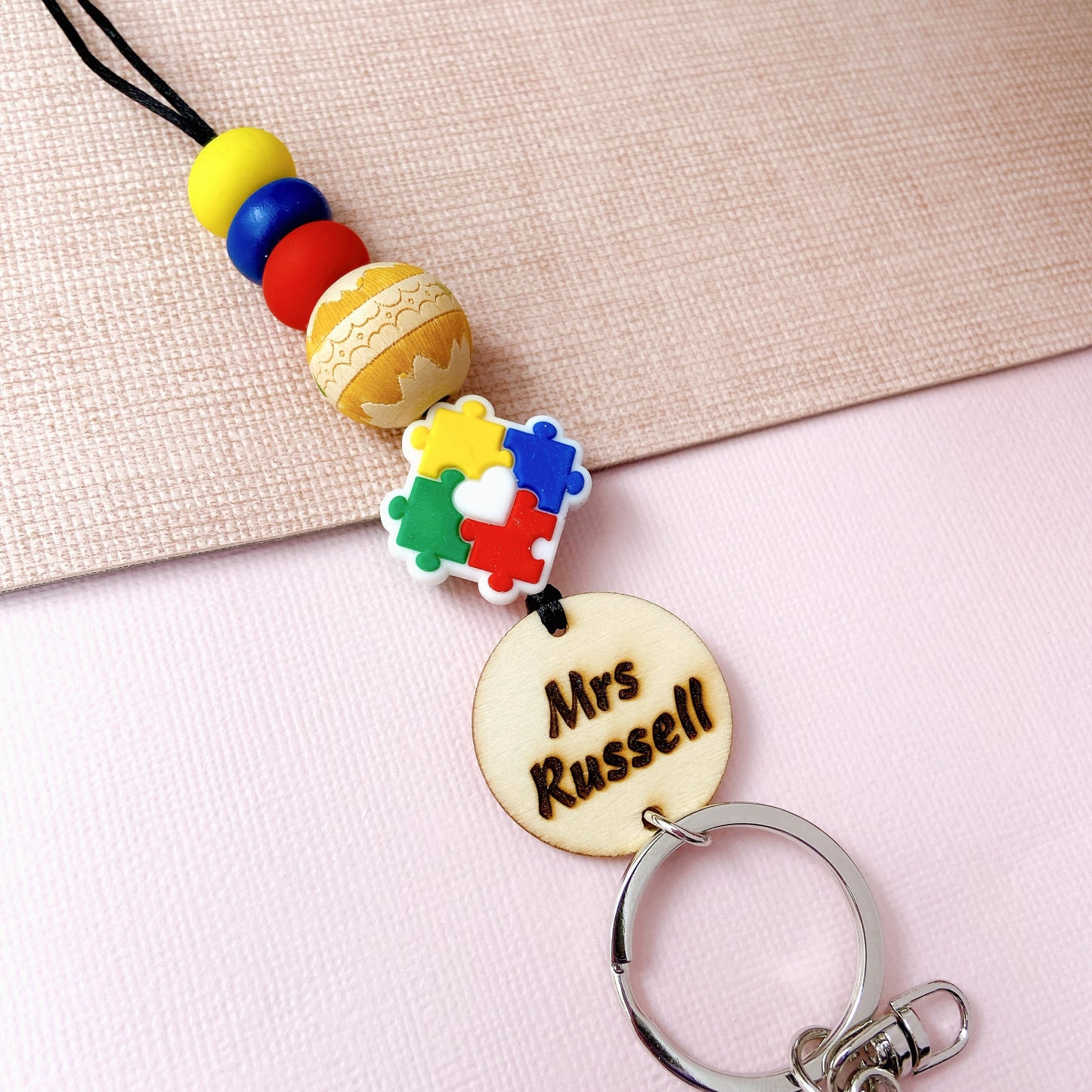 Autism Support Specialist Teacher Beaded Name Teacher ID Key Lanyard