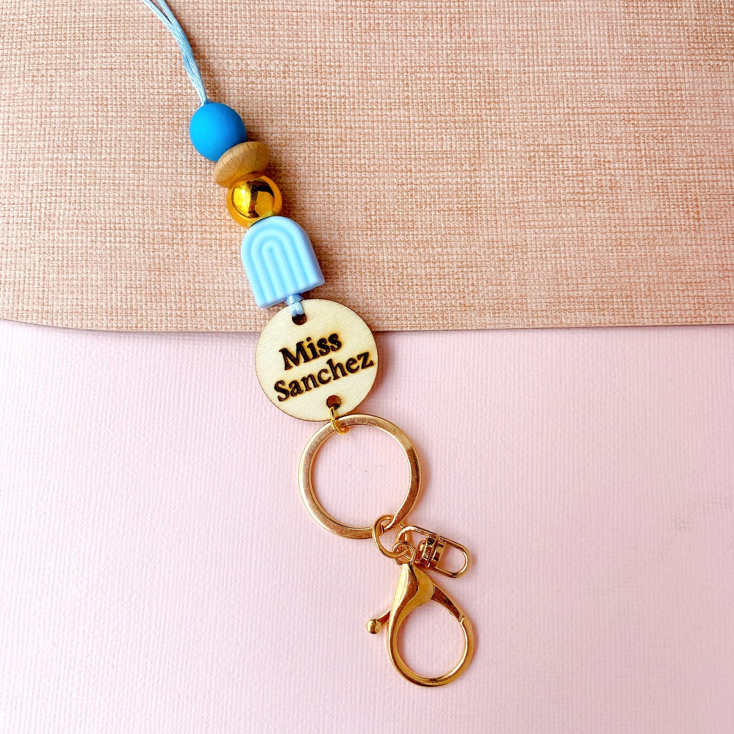 Boho Rainbow Personalized Name Teacher ID Key Lanyard