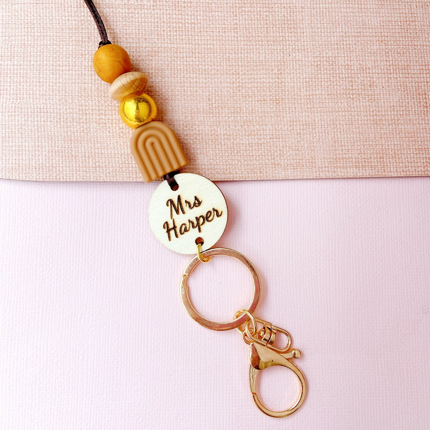 Boho Rainbow Personalized Name Teacher ID Key Lanyard