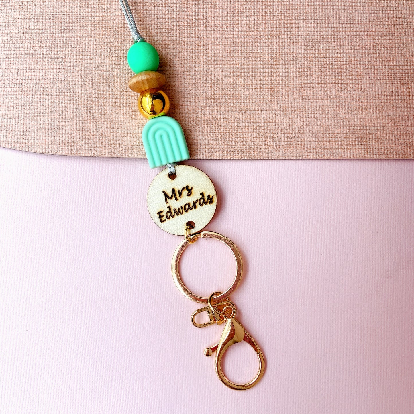 Boho Rainbow Personalized Name Teacher ID Key Lanyard