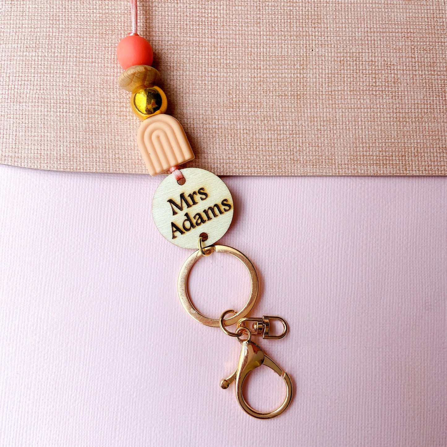 Boho Rainbow Personalized Name Teacher ID Key Lanyard