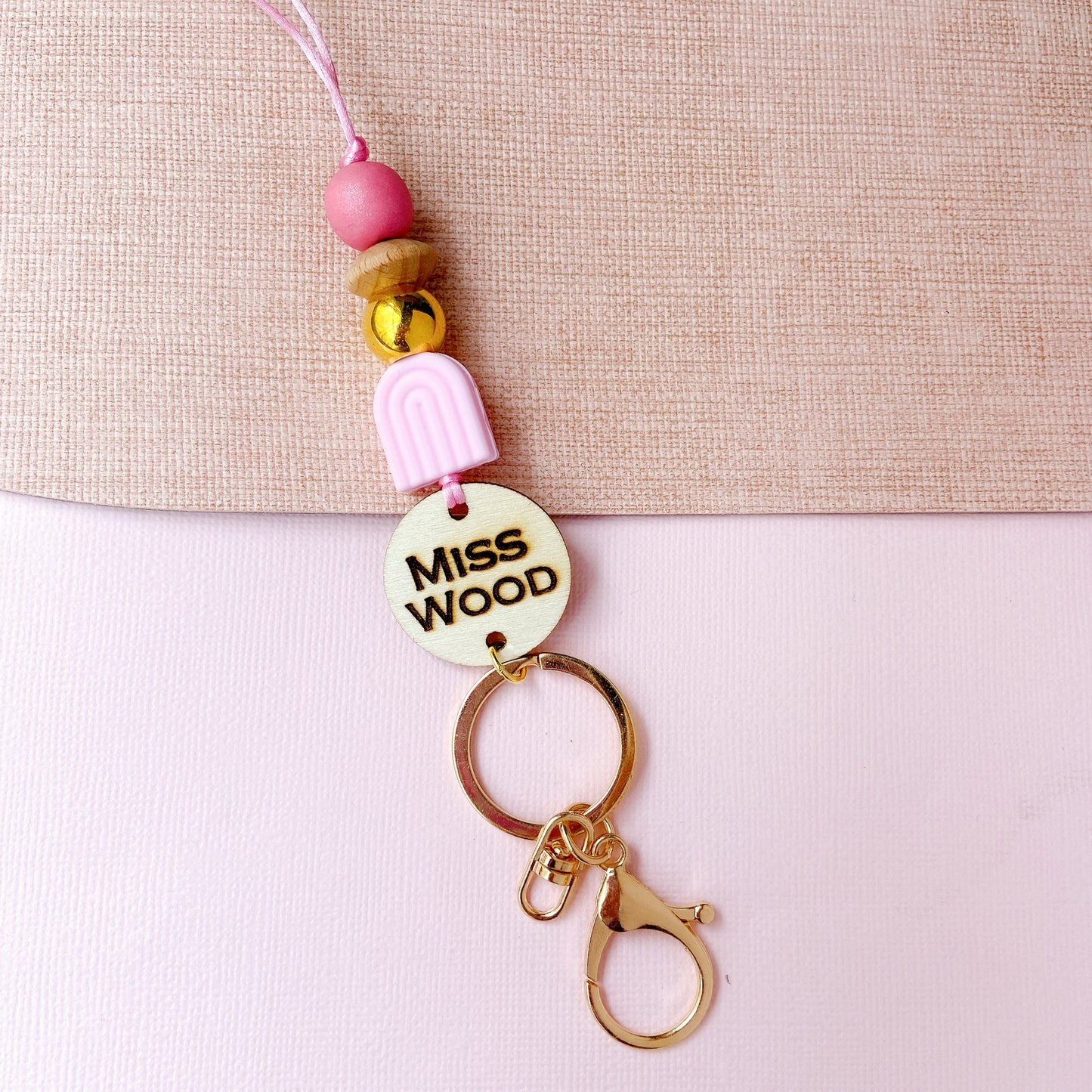 Boho Rainbow Personalized Name Teacher ID Key Lanyard