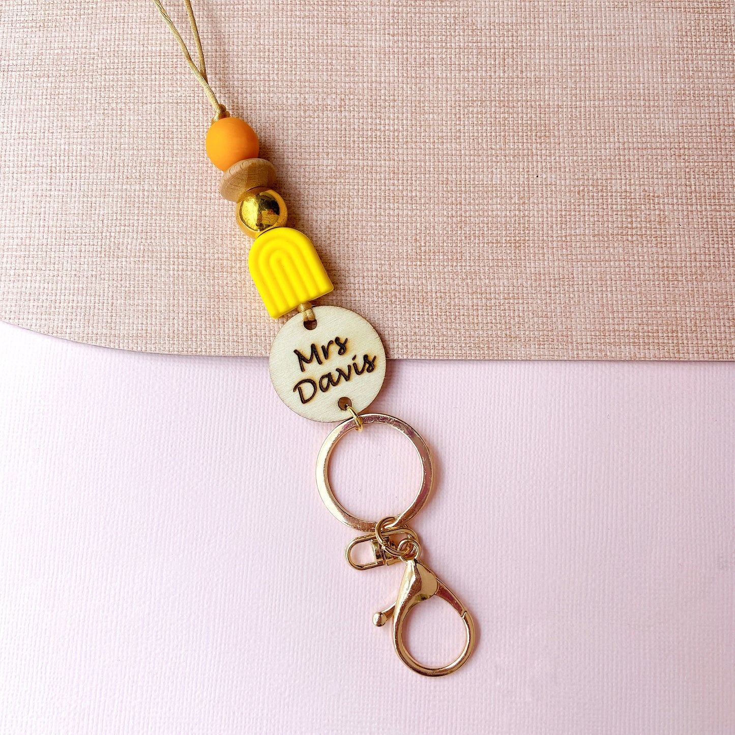 Boho Rainbow Personalized Name Teacher ID Key Lanyard