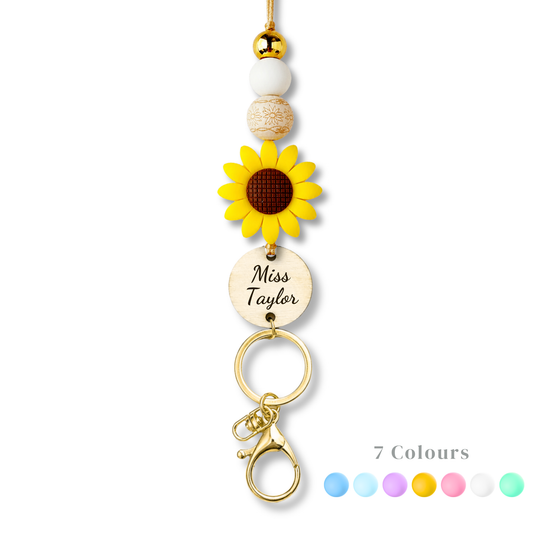 Large Daisy Flower Teacher ID Holder Lanyard