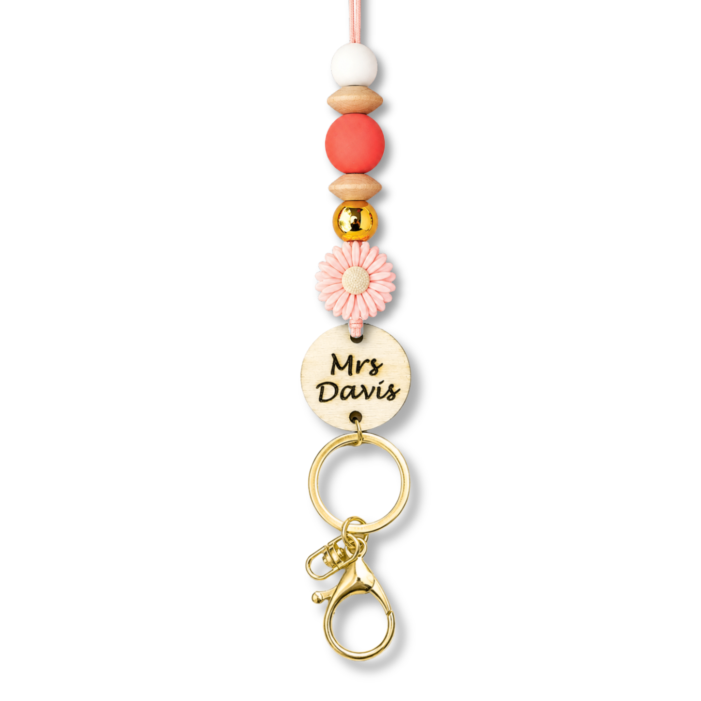 Daisy Flower with Pearl Clay Beads Teacher Lanyard
