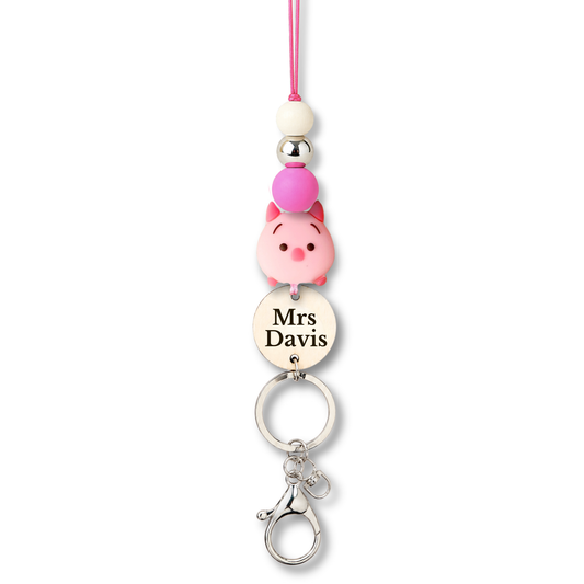 Piglet Pig Personalized Name Teacher ID Key Lanyard