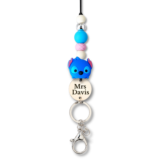 Stitch Inspired Name Personalized Teacher ID Key Lanyard