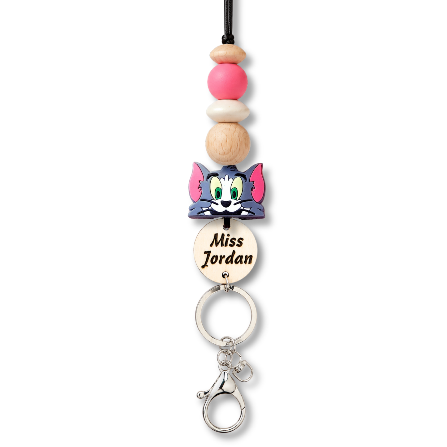 Tom and Jerry Inspired Cartoon Cat Personalized Name Teacher ID Key Lanyard