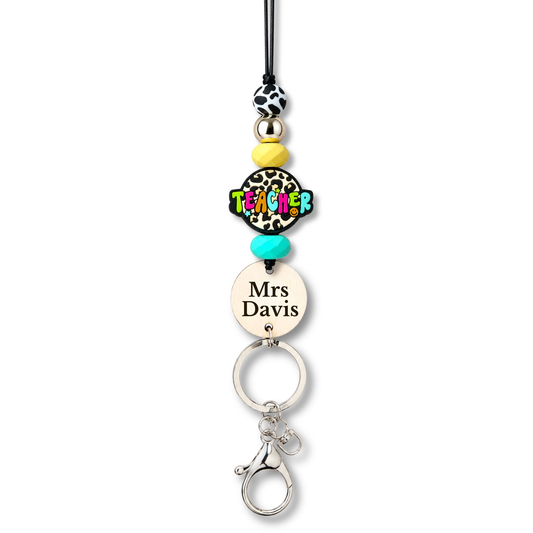 Leopard Print Teacher Word Personalized Name Teacher ID Key Teacher Lanyard