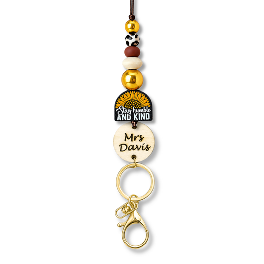 Sunflower Personalized Name Teacher ID Key Lanyard - stay humble AND KIND