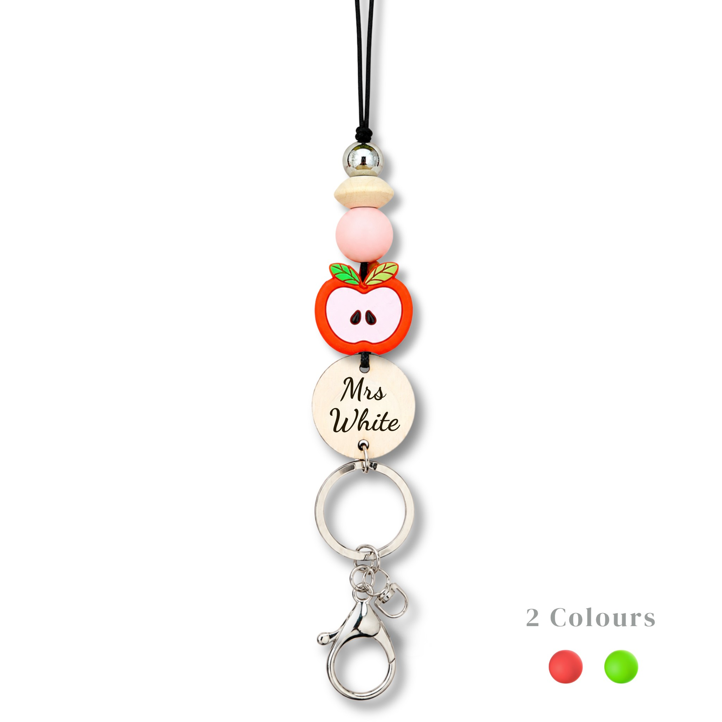 Red or Green Apple Personalized Name Teacher ID Key Lanyard