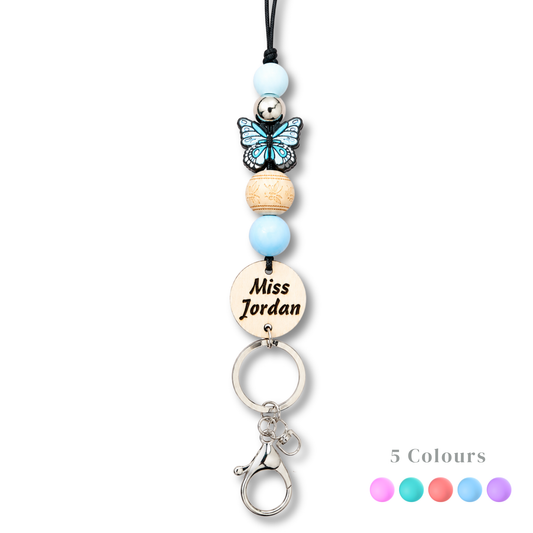 Butterfly Personalized Name Teacher ID Key Lanyard