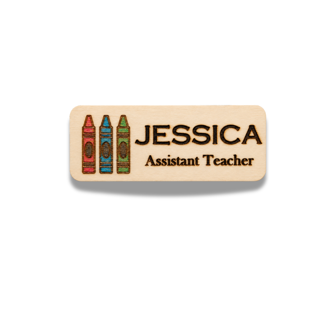 Personalised Crayon Teacher Name Badge