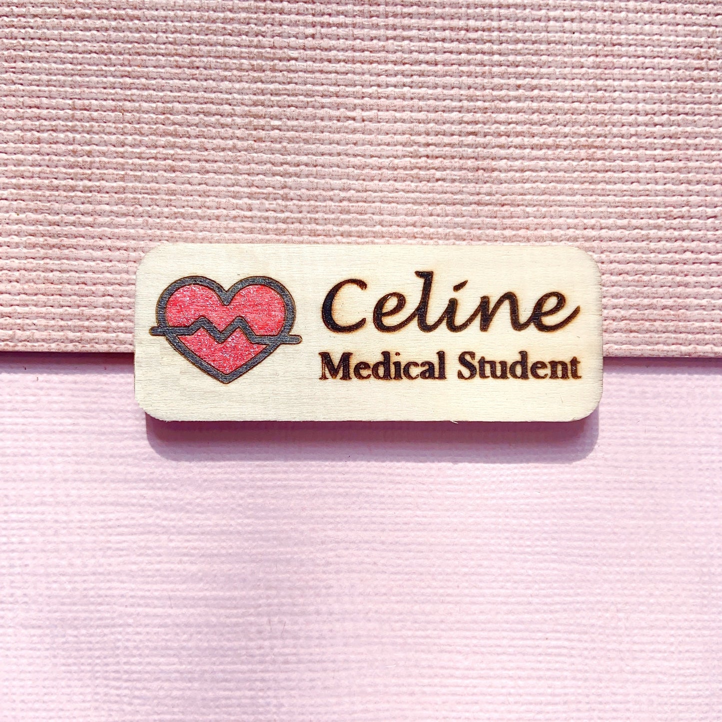Heart Beat - Medical Theme Personalized Hand Painted Wooden Name Tag