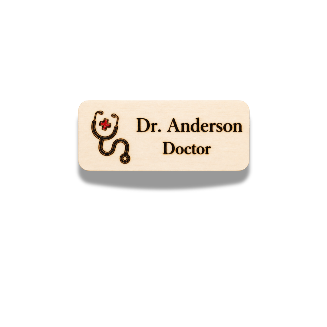 Stethoscope - Medical Theme Personalized Hand Painted Wooden Name Tag